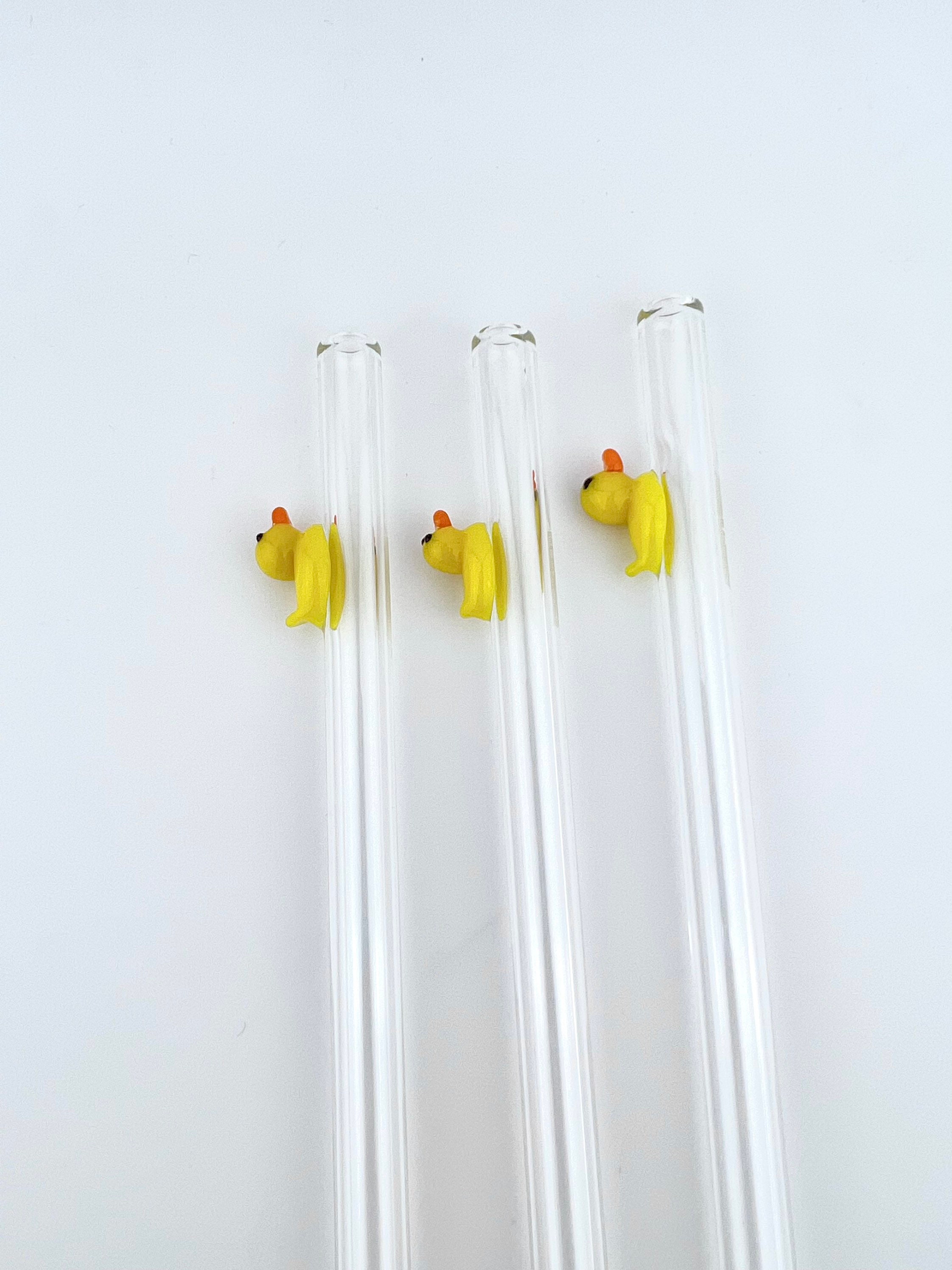 Duck Etched Glass Drinking Straw with Cleaning Brush - Drinking Straws.Glass