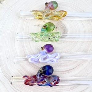 4 or 8 Pack of Octopus Glass Straws - Octopus GLASS STRAW Pack | Reusable Straws | Eco Friendly Straws | Party Favors | Straw Party Pack