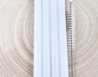 Pack of White Glass Straws: Handmade Reusable Drinking Straw Set