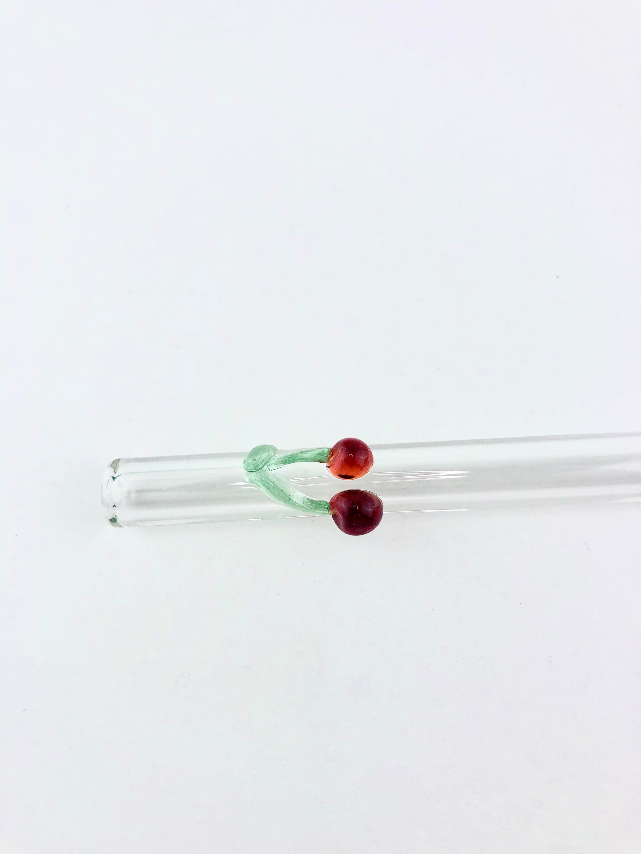 Cherries Accent Glass Straw with Cleaning Brush - Drinking Straws.Glass