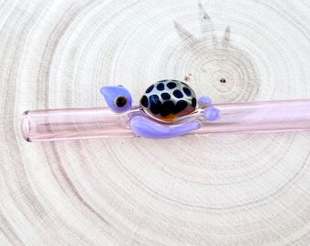 1 TURTLE On Pink GLASS STRAW - Reusable Straws | Glass Straws | Sustainable Straws | Turtle Straws | Pink Straws | Turtle Gift | Unique Gift