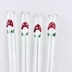 Mushroom GLASS STRAW- Reusable Straws | Glass Straws | Eco Friendly Straws | Mushroom Straws | Boba Straws | Smoothie Straws | Thin Straws