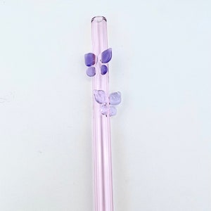 Butterfly on Pink GLASS STRAW - Custom Straws | Reusable Straws | Glass Straws | Butterfly Straws | Pink Straws | Butterfly Gifts