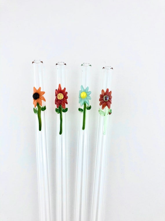 Buy Flower GLASS STRAW Boba Straws Smoothie Straws Thin Straws