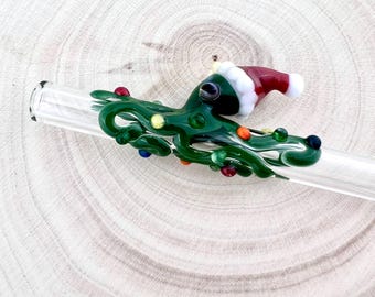 Christmas Octopus Glass Straw: Handmade Reusable Drinking Straw