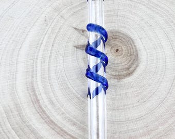 Pajita de vidrio con diseño en espiral: Pajita reutilizable hecha a mano