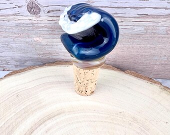 Handblown Glass Wave Bottle Stopper: Ocean Wine Gift