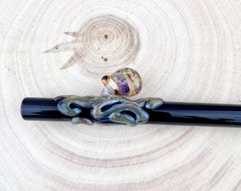 Octopus On Black GLASS STRAW - Custom Straws | Reusable Straws | Glass Drinking Straw | Glass Straws | Octopus Straws | Black Straws