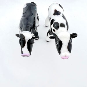Handmade Glass Cow Sculpture: Custom Holstein Figurine, 5&quot;L