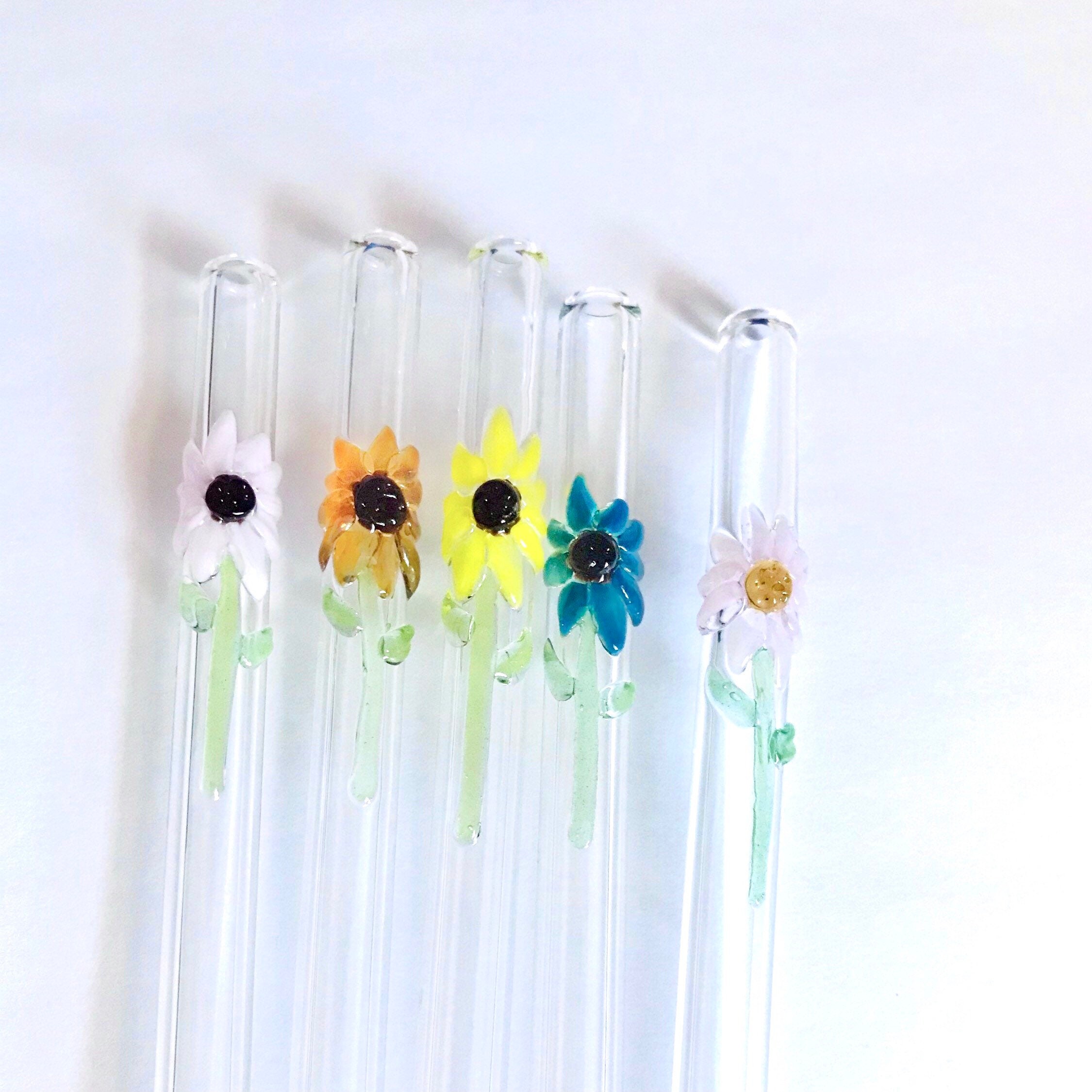 Daisy Flower Glass Straw with Custom Colors - Drinking Straws.Glass