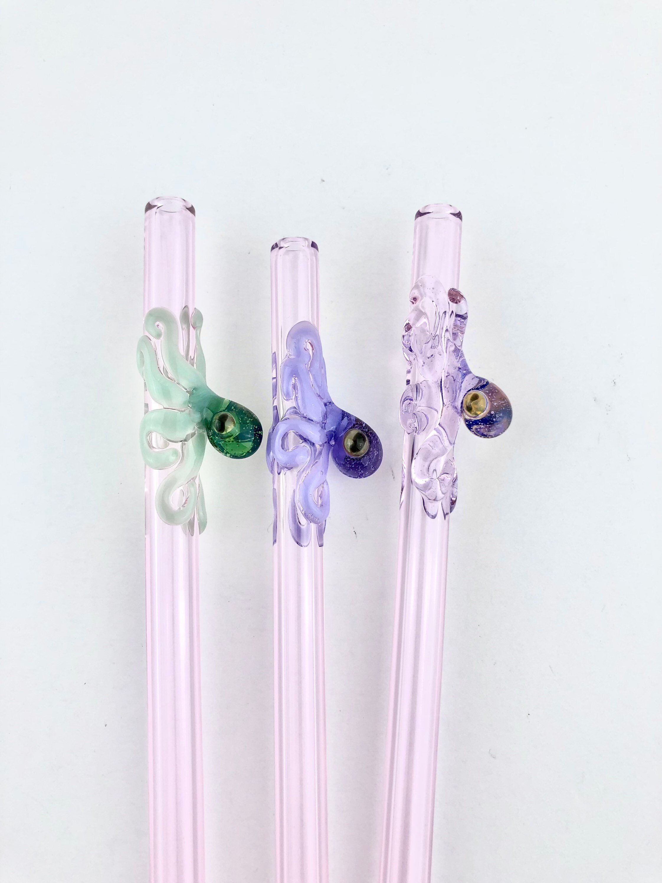 1 Octopus On Pink GLASS STRAW Custom Straws Reusable Straws Glass
