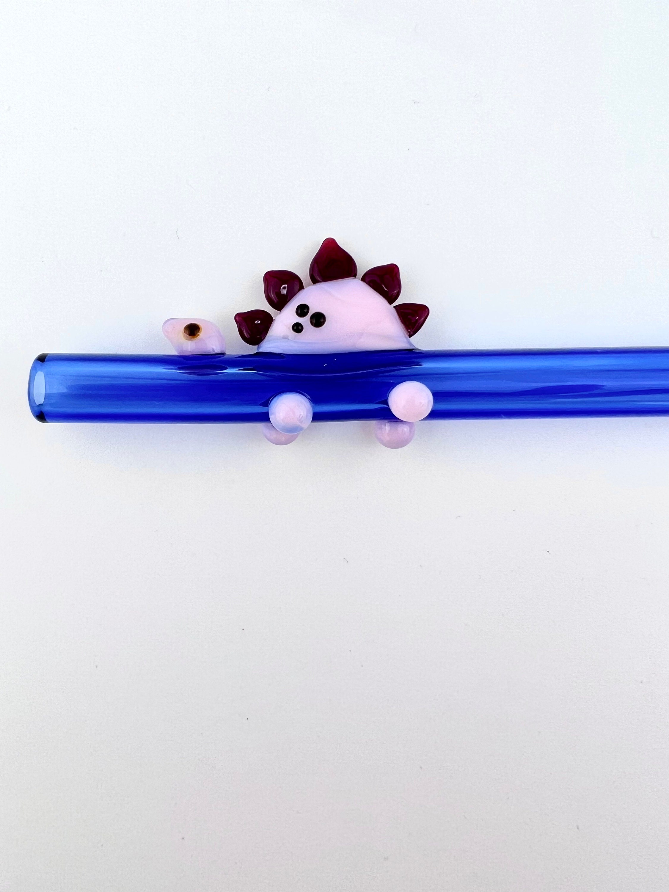 Dinosaur On Light Blue GLASS STRAW - Custom Straws | Reusable Straws | Glass Drinking Straw | Glass Straws | Dinosaur Straws | Blue Straws