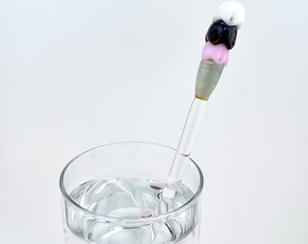 Handmade Glass Ice Cream Drink Stirrer: Custom Cocktail Swizzle Stick