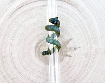 Cannuccia in vetro a forma di serpente: cannuccia riutilizzabile in vetro borosilicato realizzata a mano.