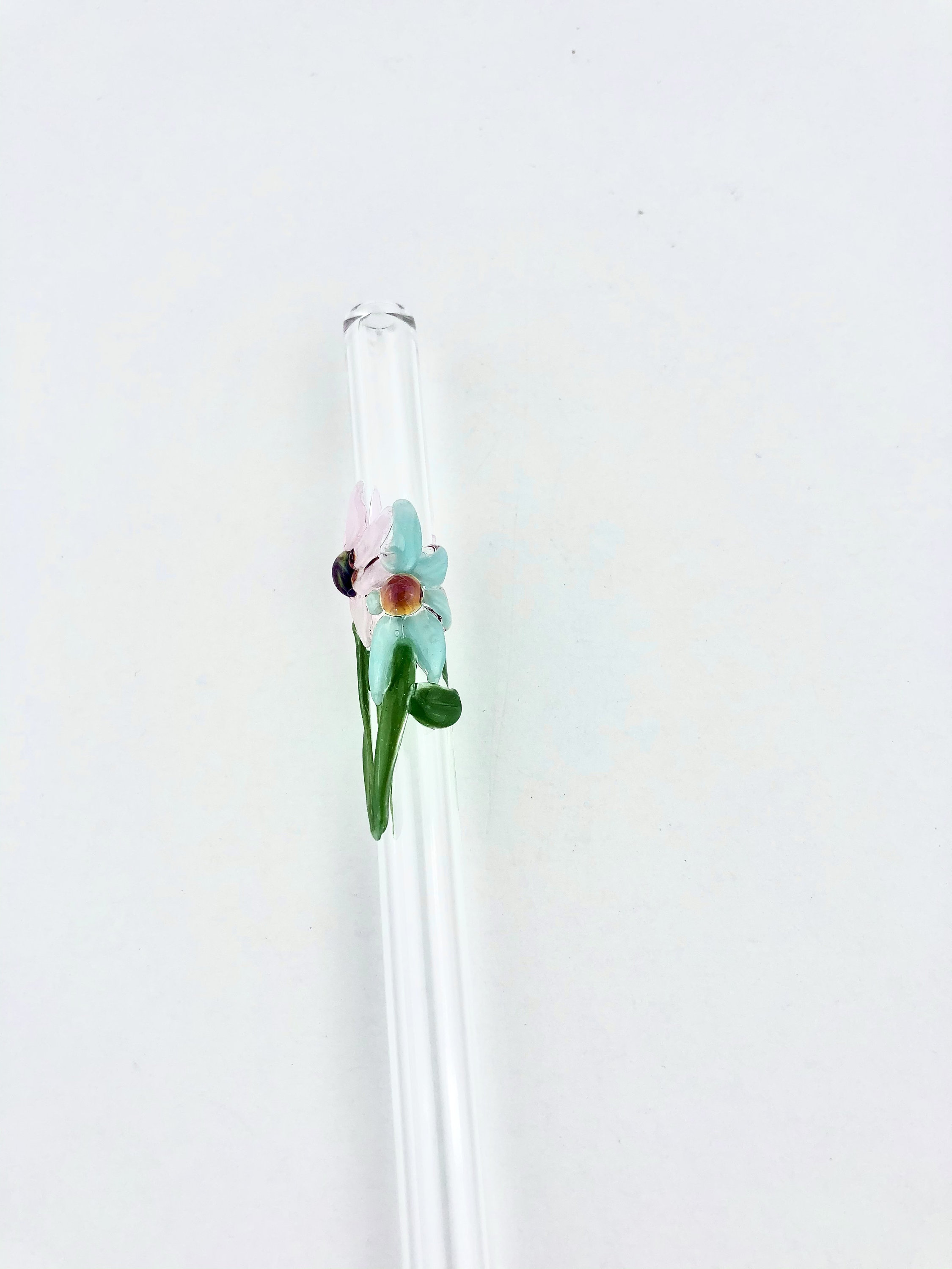 Glass Straws Floral Art Set of 2 - Blue