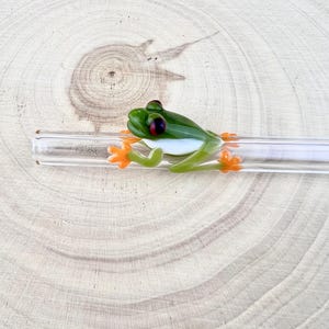 Tree Frog Glass Straw: Handmade Reusable Drinking Straw