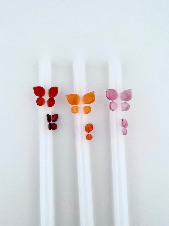 Regular Butterfly on White GLASS STRAW Custom Straws Reusable