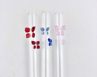 1 Butterfly GLASS STRAW - Reusable Straws | Glass Straws | Butterfly Straws | Butterfly Gifts | Boba Straws | Smoothie Straws | Thin Straws