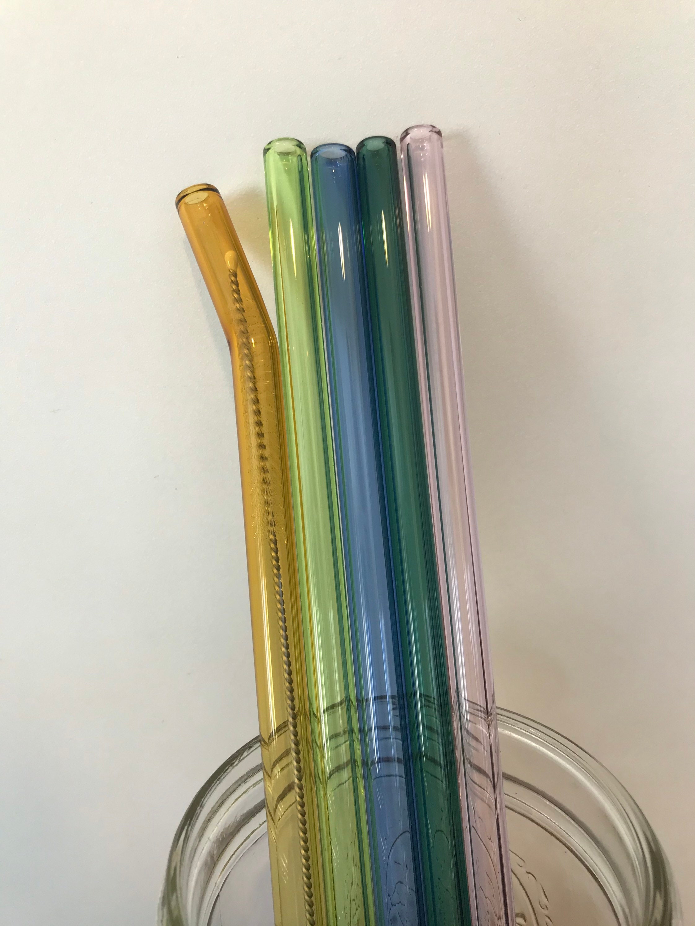 Glass Straw Pack 5 Colored GLASS STRAWS Reusable Straws Eco