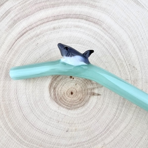 Handmade Shark Glass Straw: Light Blue Reusable Drinking Straw