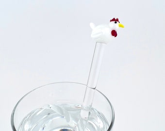 Hähnchen-Rührstab aus Glas – Getränkerührer | Individuelle Rührstäbchen | Rührstäbchen aus Glas | Glashuhn | Rührstäbchen | Cocktailspieße