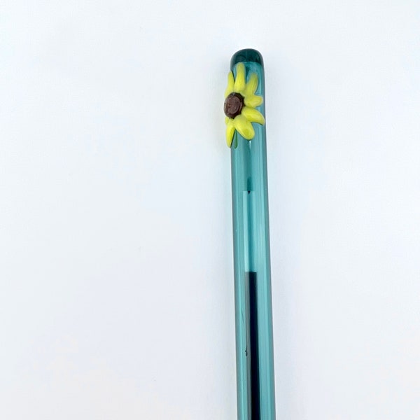 Sunflower On Teal GLASS PEN - Handmade Pens | Glass Pens | Handcrafted Pens | Sunflower Pens | Custom Pens | Refillable Pens | Teal Pens