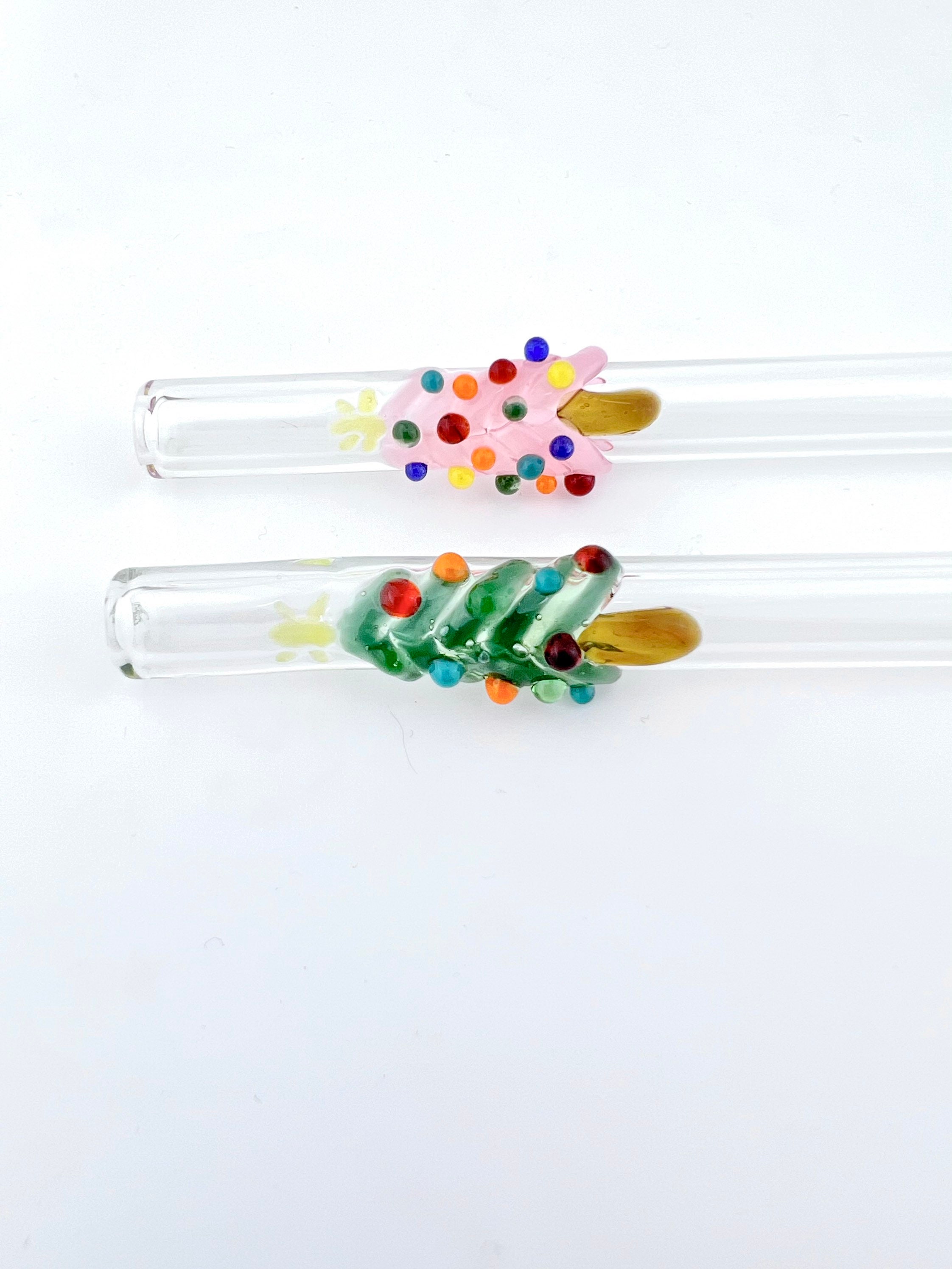 Christmas Tree Accent Glass Straw with Cleaning Brush - Drinking Straws .Glass