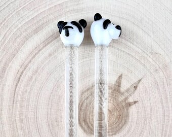 Handmade Glass Panda Stir Stick: Custom Cocktail Swizzle Stick