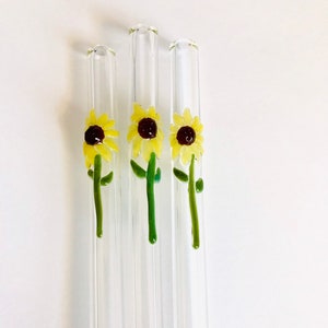 Sunflower GLASS STRAW Reusable Straws Eco Friendly Straw Glass Straws Sunflower Straws Boba Straws Smoothie Straws Thin Straws image 4