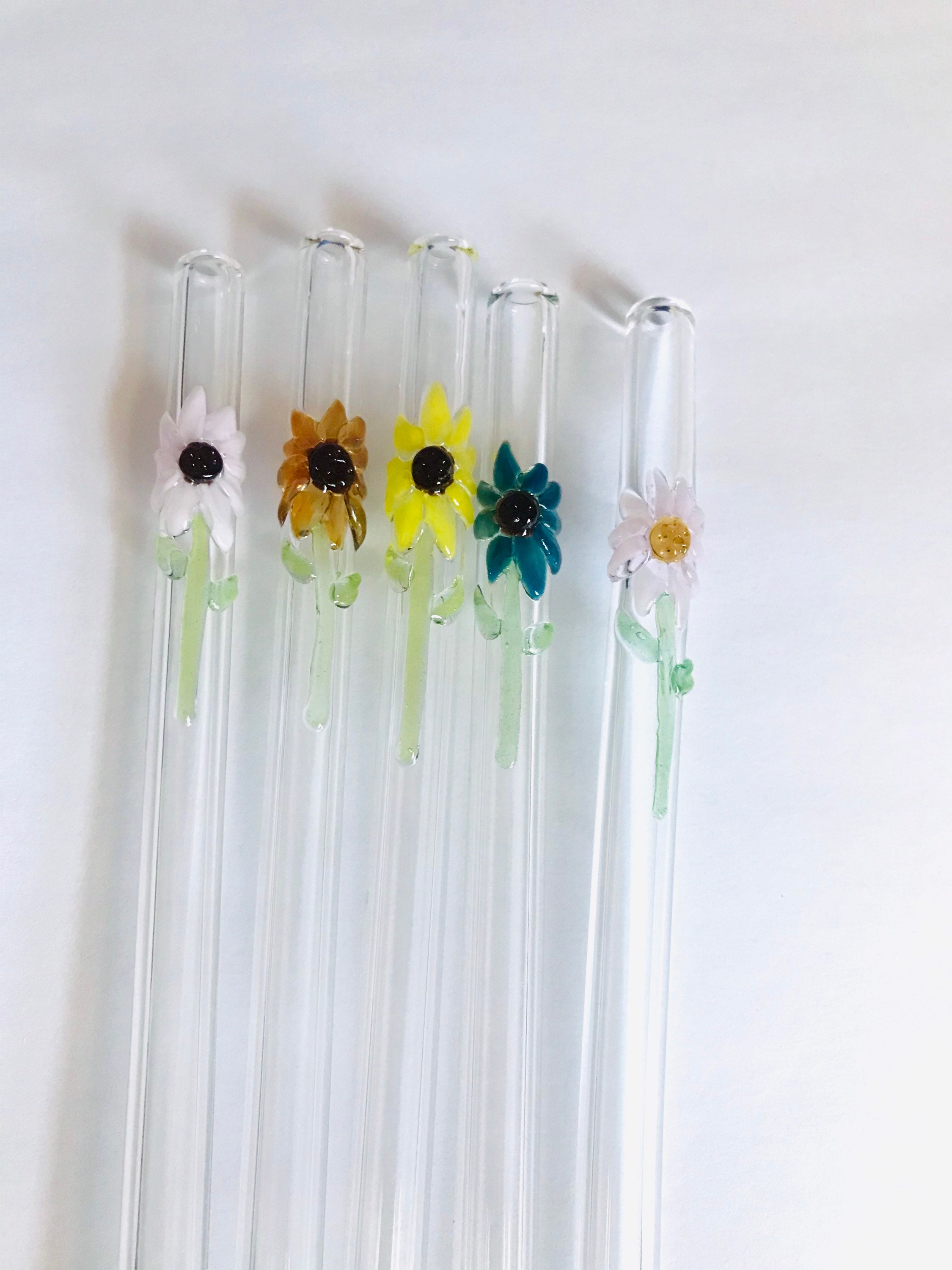 THIN Sunflower GLASS STRAW Reusable Straws Glass Straws Etsy