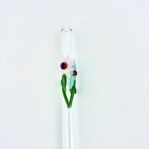 Double Flower GLASS STRAW - Reusable Straw | Glass Straws | Flower Straws | Flower Gifts | Boba Straws | Smoothie Straws | Thin Straws