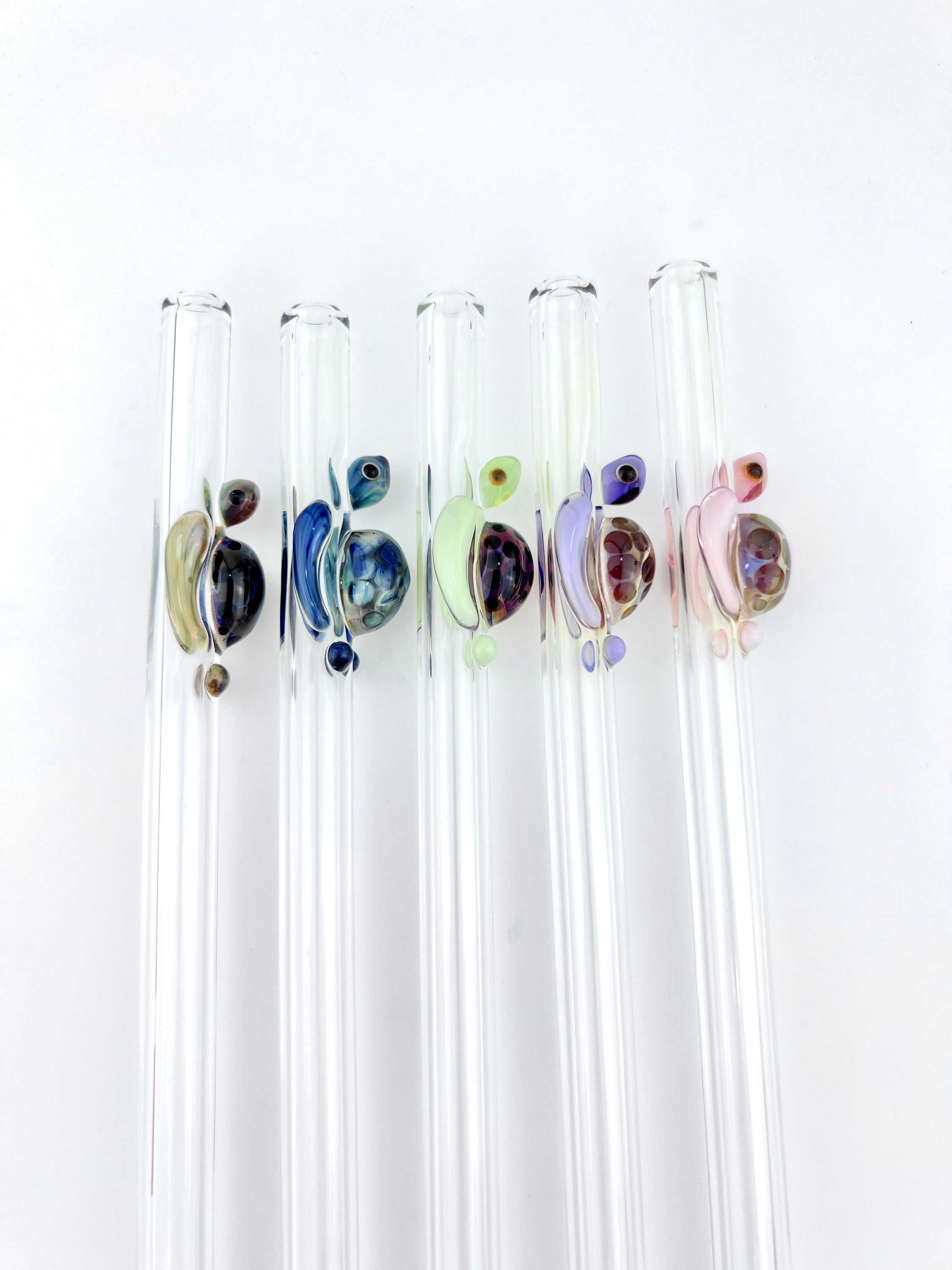 5pcs Glass Straws with Cute Turtle Bent Drinking Straws Stirring Sticks  Reusable Glass Straws for Drinks Coffee Juice