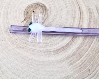 Dragonfly on Colored Glass Straw: Handmade, Reusable, Eco Friendly