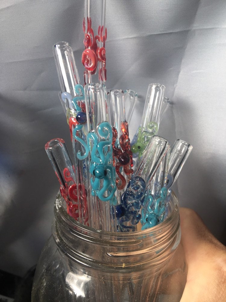Octopus GLASS STRAWS Custom Straws Reusable Straw Glass Drinking