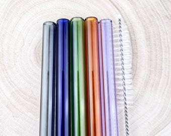 5 Pack of Colored Glass Straws - Eco Friendly Reusable Straws, Custom Length