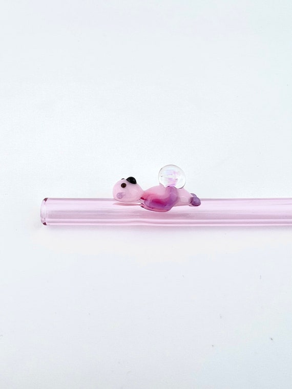 Opal OTTER on Pink GLASS STRAW Reusable Straws Glass Straws Eco Friendly  Straws Otter Straws Opal Straws Pink Straw Otter Gift 