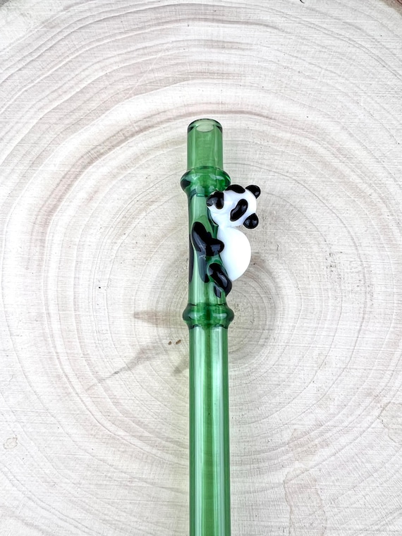 Panda on Green Bamboo Glass Straw: Custom Reusable Straw - Etsy sterreich
