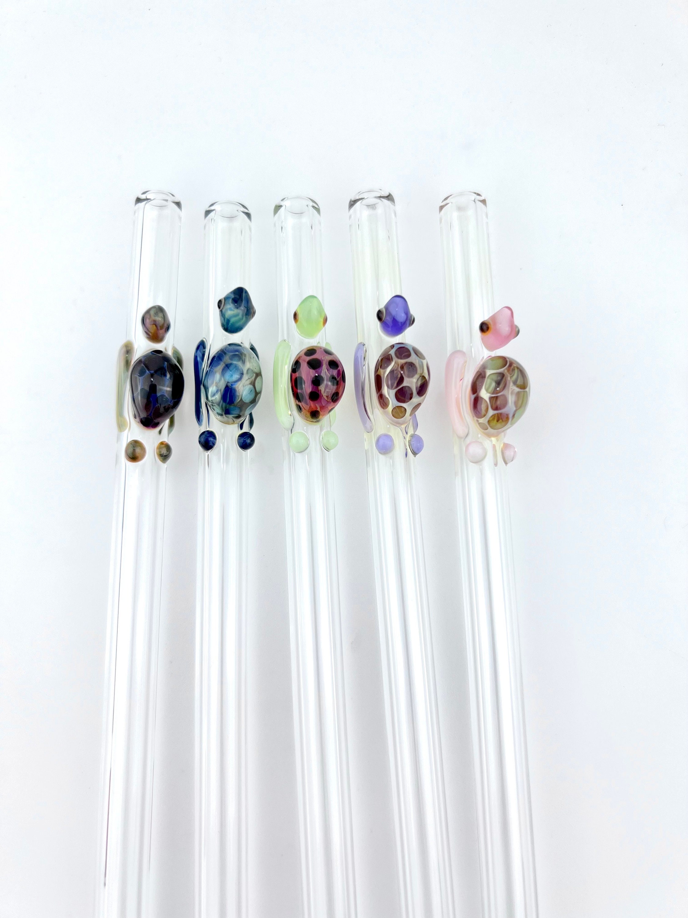 8mm Clear Glass Borosilicate Drinking Straw with a frog pattern Reusable  Straws Straight