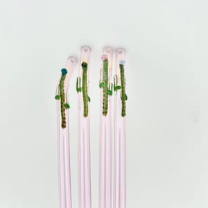 Saguaro CACTUS on Pink GLASS STRAW - Reusable Straws | Glass Straws |  Eco Friendly Straws | Cactus Straws | Pink Straws | Cactus Gifts