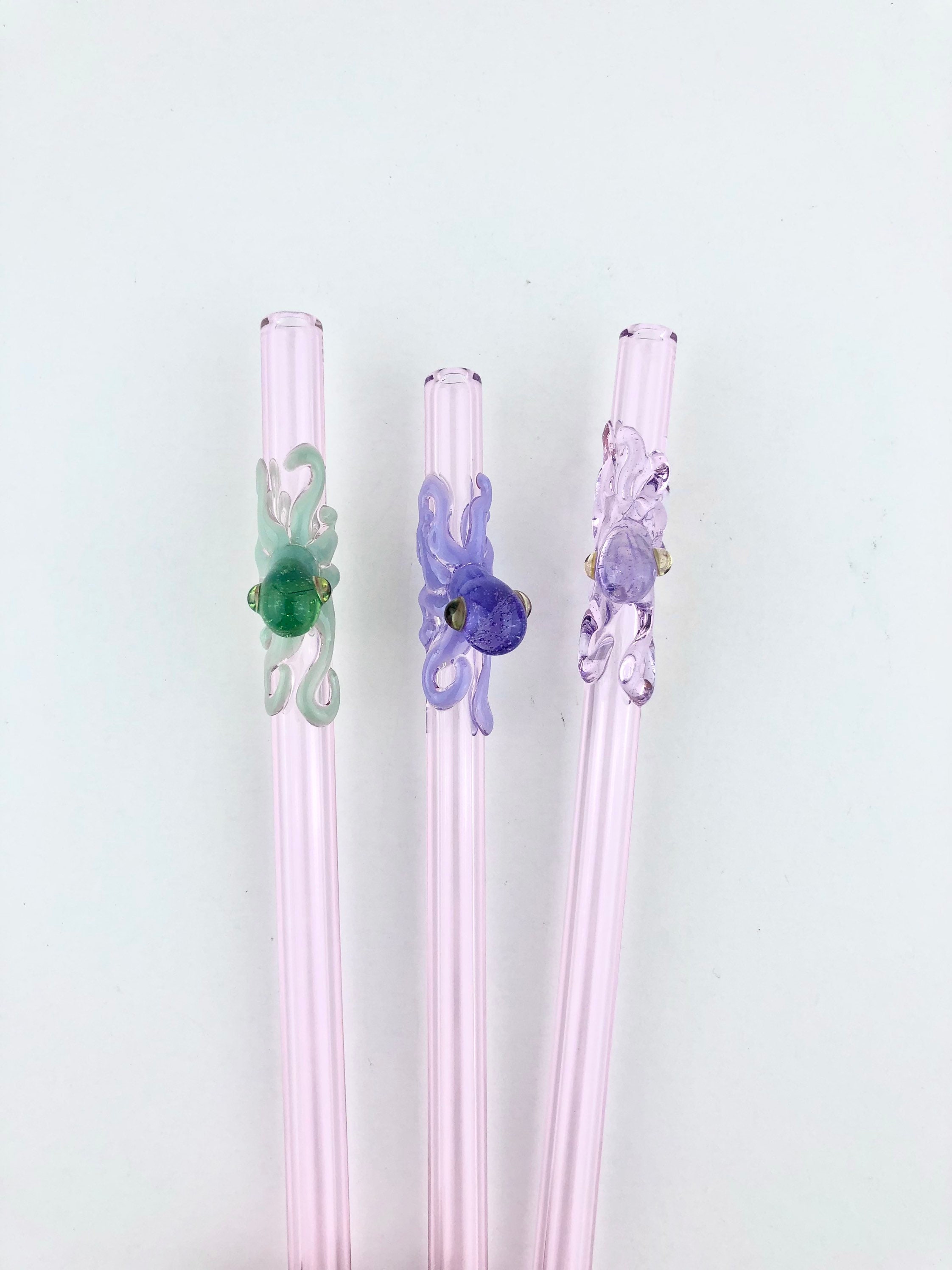 1 Octopus On Pink GLASS STRAW Custom Straws Reusable Straws Glass