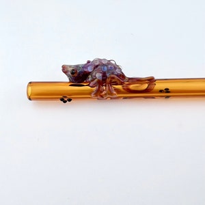 Chameleon On Amber GLASS STRAW - Custom Straws | Reusable Straws | Glass Drinking Straw | Glass Straws | Chameleon Straws | Orange Straws