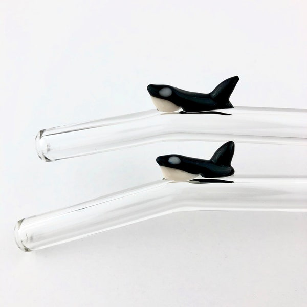 PAILLE DE VERRE Orca - Pailles réutilisables | Pailles d'orque | Pailles Boba | Pailles pour smoothie | Pailles de baleine | Pailles en verre | Cadeaux uniques | Cadeaux orques