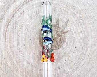 Fish in Ocean Glass Straw: Handmade Reusable Straw, Made to Order