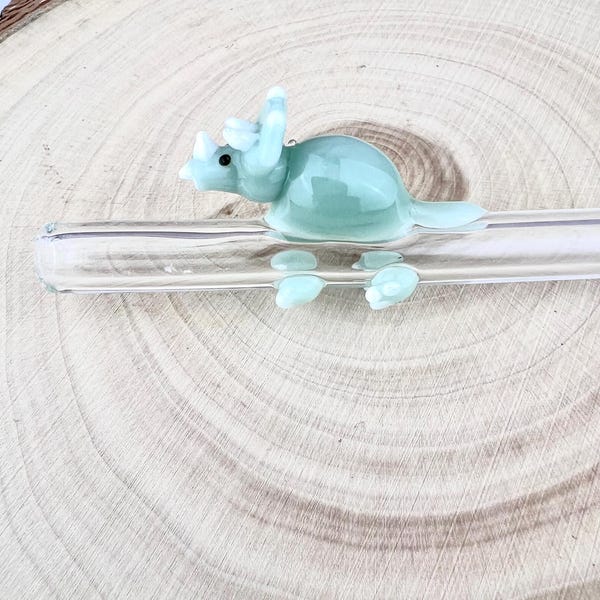 Triceratops Glass Drinking Straw: Handmade Borosilicate, Reusable, Dinosaur