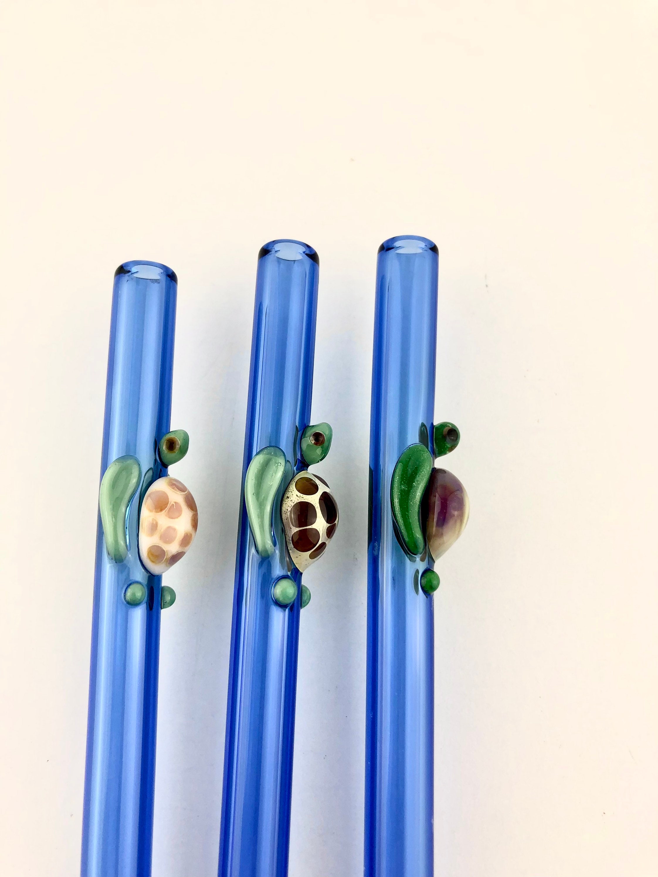 TURTLE On Light Blue GLASS STRAW Reusable Straws Glass Straws Eco