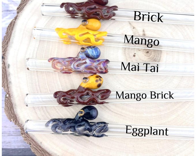 Featured listing image: Octopus Glass Straw: Handmade, Reusable Straw, Made to Order, Custom Color, Length and Width