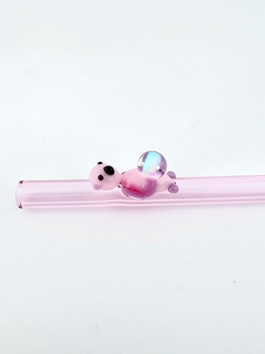 Opal OTTER on Pink GLASS STRAW Reusable Straws Glass Etsy