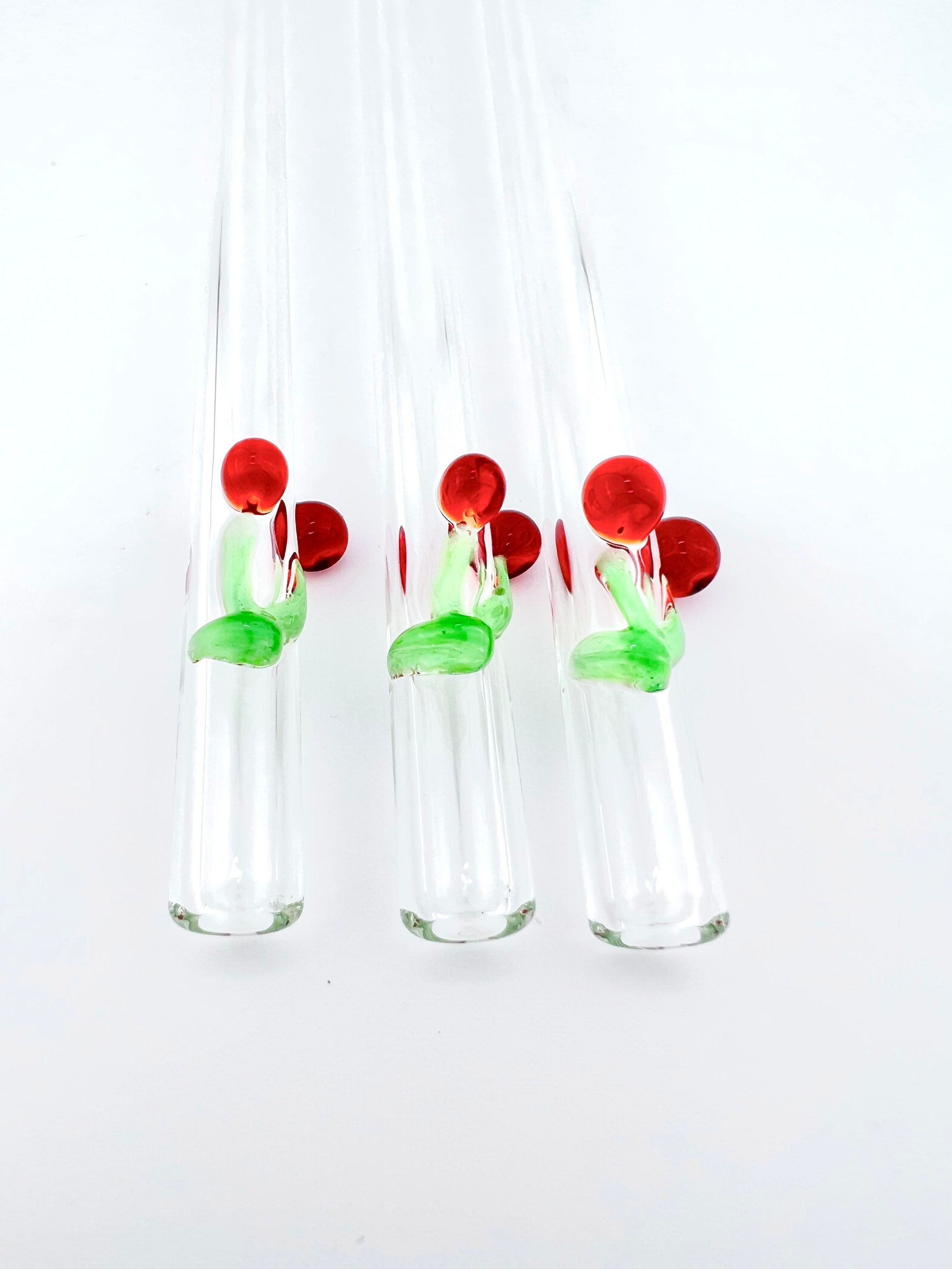 Reusable High Borosilicate Glass Straw Set With Cherry Shaped Design, 3pcs  Included