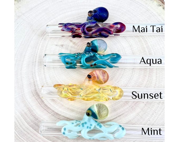 Featured listing image: 1 Octopus GLASS STRAW - Reusable Straws | Glass Straws | Octopus Straws | Octopus Gifts | Boba Straws | Smoothie Straws | Thin Straws