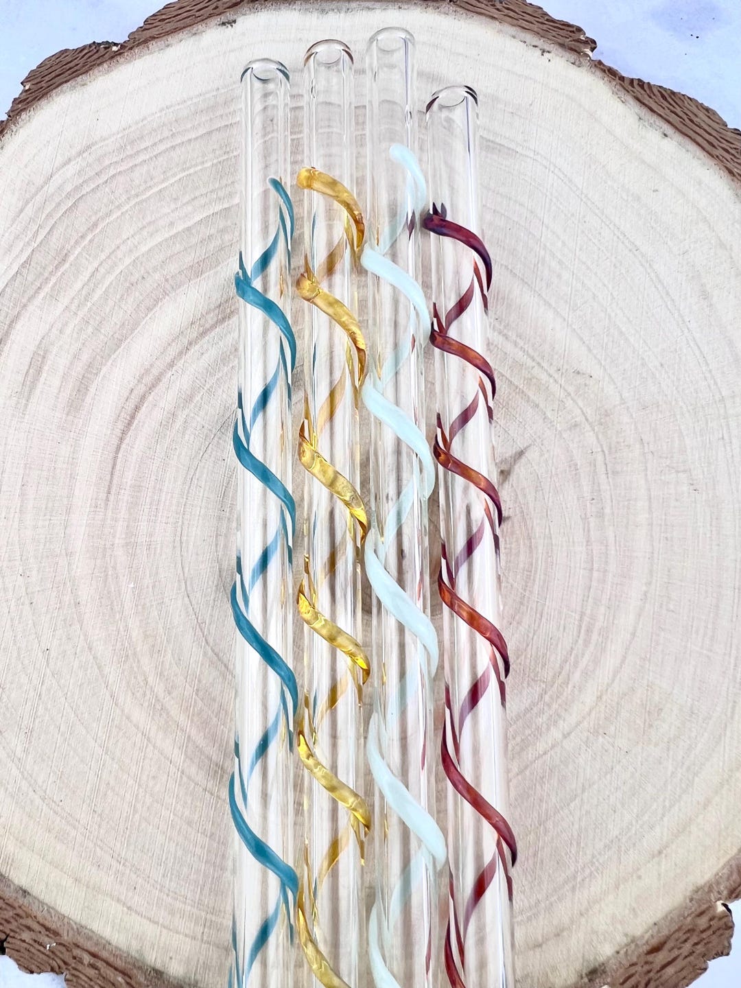 Full Swirl Glass Straw: Handmade Reusable Borosilicate Drinking Straw - Thin 8mm